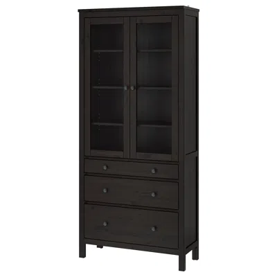 Ikea Hemnes Glass-door Cabinet With 3 Drawers, Black-brown, 35 3/8x77 1/2 "