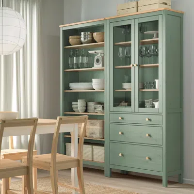 Ikea Hemnes Storage Combination With Doors/drawers, Gray-green/light Brown Stained, 70 7/8x77 1/2 "