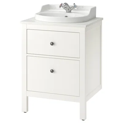 Ikea Hemnes / Tolken Bathroom Vanity With Sink & Faucet, White/white Marble Effect, 25x21 1/2x37 3/8 "