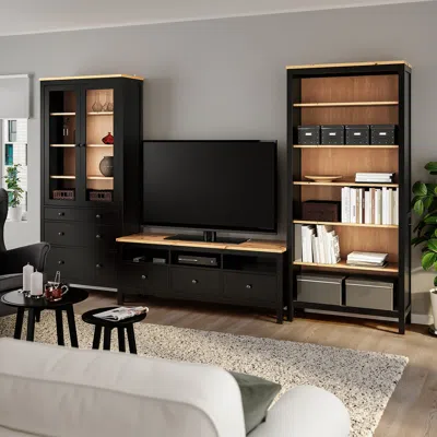 Ikea Hemnes Tv Storage Combination, Black-brown/light Brown Clear Glass, 128 3/8x77 1/2 "