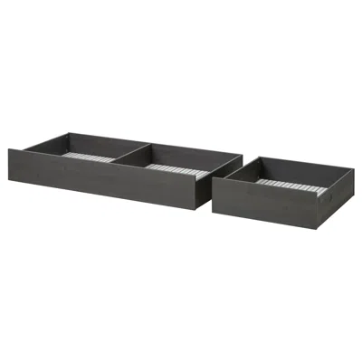 Ikea Hemnes Underbed Storage Box, Set Of 2, Dark Gray Stained, Twin/full In Black
