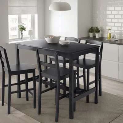 Ikea Hägernäs Bar Table And 4 Bar Stools, Black Stained Pine, Table Length: 46 1/2 "