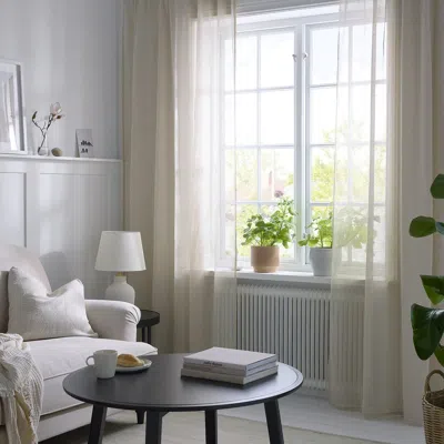 Ikea Hällebräcka Sheer Curtains, 1 Pair, Light Beige/with Eyelets, 57x84 " In Neutral