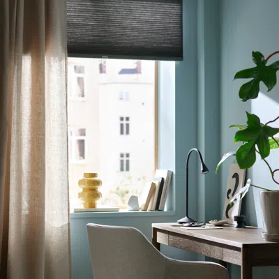 Ikea Hoppvals Room Darkening Cellular Blind, Gray, 48x64 "