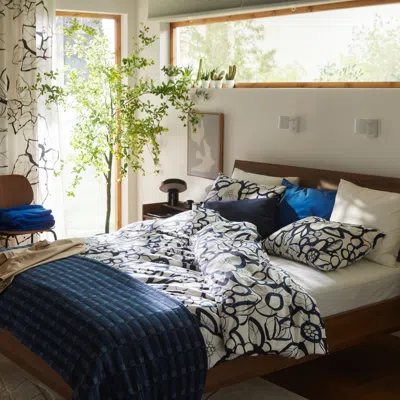Ikea Härlir Duvet Cover And Pillowcase(s), White Black/blue Floral Pattern, Twin