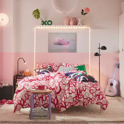 Ikea Härlir Duvet Cover And Pillowcase(s), White Bright Pink/floral Pattern, Twin