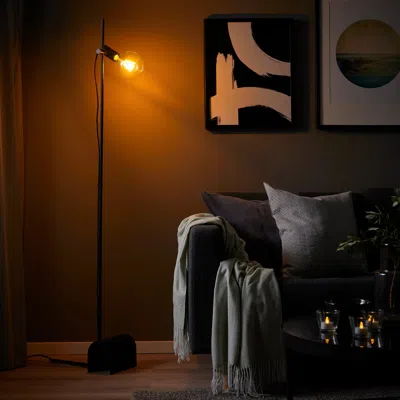 Ikea Hårslinga / Lunnom Floor Lamp With Led Bulb, Black/clear Glass