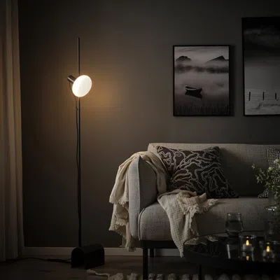 Ikea Hårslinga / Molnart Floor Lamp With Led Bulb, Black/donut-shaped Opal
