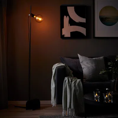 Ikea Hårslinga / Molnart Floor Lamp With Led Bulb, Black/globe Gray Clear Glass