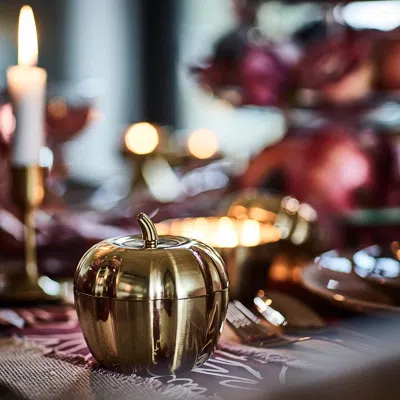 Ikea Höstagille Scented Candle/metal Tin, 2 Wicks, Pumpkin-shaped/spiced Pumpkin Gold, 20 Hr