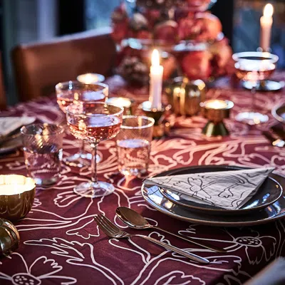 Ikea Höstagille Tablecloth, Red White/floral Pattern, 57x94 "