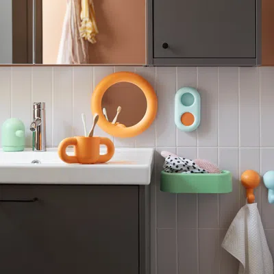 Ikea Humlesjön Mirror With Suction Cup, Orange, Diameter: 9 7/8 "