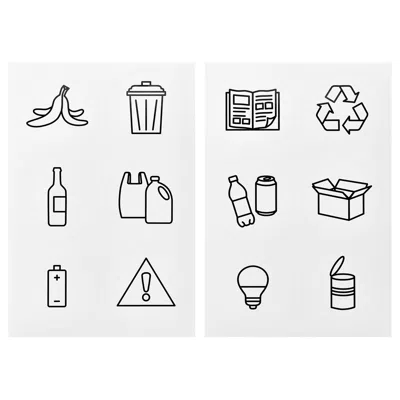 Ikea Husbonde 12-piece Sticker Set, Trash & Recycling, Diameter: 2 3/16 "