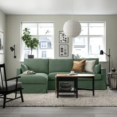 Ikea Hyltarp Sofa With Chaise, Left, Hemmesta Gray-green, Height Including Back Cushions: 35 7/8 "
