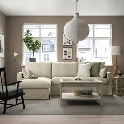 Ikea Hyltarp Sofa With Chaise, Left, Hemmesta Light Beige, Height Including Back Cushions: 35 7/8 "