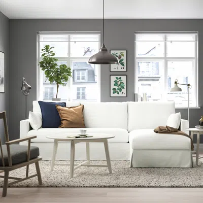 Ikea Hyltarp Sofa With Chaise, Right, Hallarp White, Height Including Back Cushions: 35 7/8 "