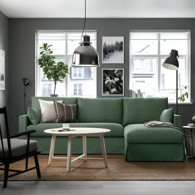 Ikea Hyltarp Sofa With Chaise, Right, Hemmesta Gray-green, Height Including Back Cushions: 35 7/8 "