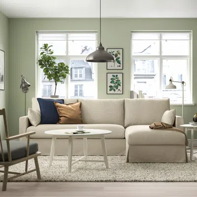 Ikea Hyltarp Sofa With Chaise, Right, Hemmesta Light Beige, Height Including Back Cushions: 35 7/8 "