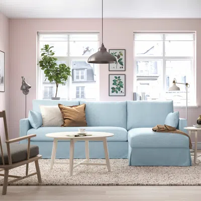 Ikea Hyltarp Sofa With Chaise, Right, Kilanda Pale Blue, Height Including Back Cushions: 35 7/8 "