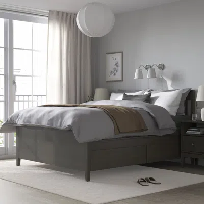 Ikea Idanäs Bed Frame With Storage, Dark Brown Stained, Queen