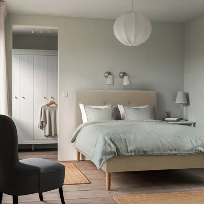 Ikea Idanäs Upholstered Bed Frame, Naggen Beige, Full In Brown