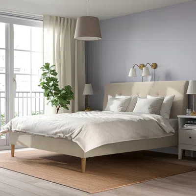 Ikea Idanäs Upholstered Bed Frame, Naggen Beige, King