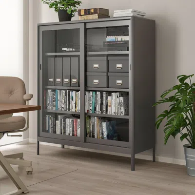 Ikea Idåsen Cabinet With Sliding Glass Doors, Dark Gray, 47 1/4x55 1/8 "