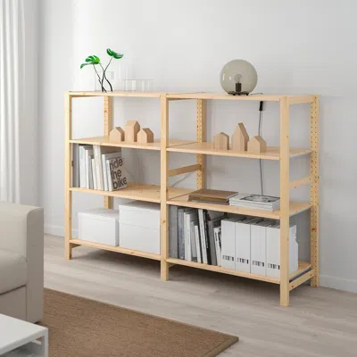 Ikea Ivar 2 Section Shelving Unit, Pine, 68 1/2x19 5/8x48 7/8 " In Nude