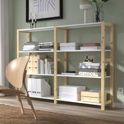 Ikea Ivar 2 Section Shelving Unit, Pine/metal White, 68 7/8x11 3/4x48 7/8 "