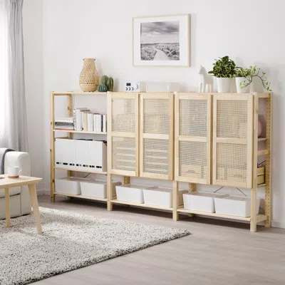 Ikea Ivar Shelf Unit With Doors, Pine, 102x11 3/4x48 7/8 "