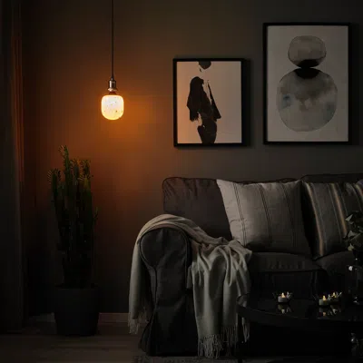 Ikea Jällby / Molnart Pendant Lamp With Led Bulb, Nickel Plated/tube-shaped White/clear Glass