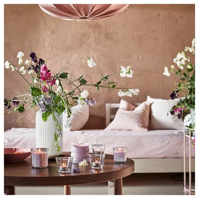 Ikea Jämnmod Scented Candle In Glass, Sweet Pea/purple, 40 Hr