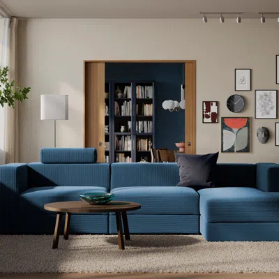 Ikea Jättebo 4-seat Mod Sofa With Chaise, Right With Headrest/samsala Dark Blue, Width: 122 "