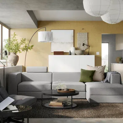 Ikea Jättebo 4-seat Mod Sofa With Chaise, Right With Headrest/tonerud Gray, Width: 122 "