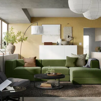 Ikea Jättebo 4-seat Mod Sofa With Chaise, Right/samsala Dark Yellow-green, Width: 122 "