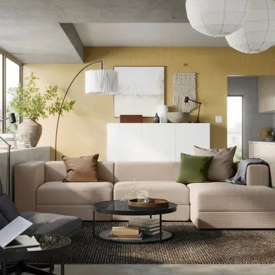 Ikea Jättebo 4-seat Mod Sofa With Chaise, Right/samsala Gray-beige, Width: 122 "