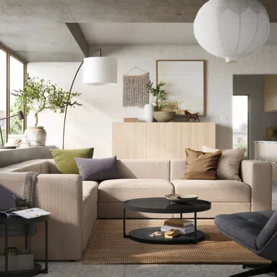 Ikea Jättebo Mod Corner Sofa, 6 Seat, Samsala Gray-beige, Height: 28 "