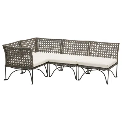 Ikea Jutholmen Modular Corner Sofa 3-seat, Outdoor, Dark Gray/kuddarna Light Grey-beige, Width Right: 79 