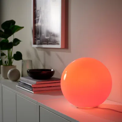Ikea Kajplats Led Bulb E26 1100 Lumen, Smart Color And White Spectrum/globe Opal, Default Colour Temperat In Orange