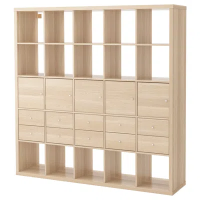 Ikea Kallax Shelf Unit With 10 Inserts, White Stained Oak Effect, 71 5/8x71 5/8 " In Brown