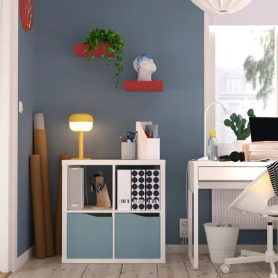 Ikea Kallax Shelving Unit, With 2 Doors White/light Gray-blue Wave Shaped, 30 1/8x30 1/8 "