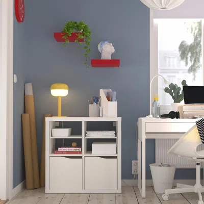 Ikea Kallax Shelving Unit, With 2 Doors With 2 Shelf Inserts/wave Shaped White, 30 1/8x30 1/8 "