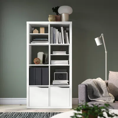 Ikea Kallax Shelving Unit, With 2 Doors With 2 Shelf Inserts/wave Shaped White, 57 5/8x30 1/8 "