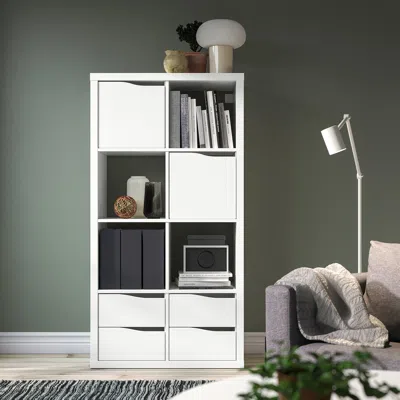 Ikea Kallax Shelving Unit, With 2 Doors With 4 Drawers/wave Shaped White, 57 5/8x30 1/8 "