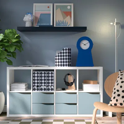Ikea Kallax Shelving Unit, With 2 Doors/4 Drawers White/light Gray-blue Wave Shaped, 57 5/8x30 1/8 "