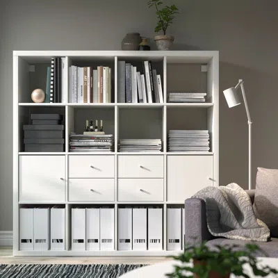 Ikea Kallax Shelving Unit, With 2 Doors/4 Drawers/white, 57 7/8x57 5/8 "