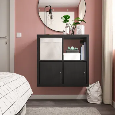 Ikea Kallax Shelving Unit, With 2 Doors/black-brown, 30 1/8x30 1/8 "
