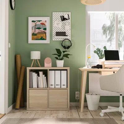 Ikea Kallax Shelving Unit, With 2 Doors/white Stained Oak Effect, 30 1/8x30 1/8 "