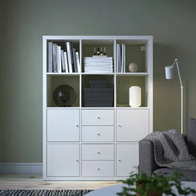 Ikea Kallax Shelving Unit, With 4 Doors/4 Drawers/white, 43 7/8x57 5/8 "