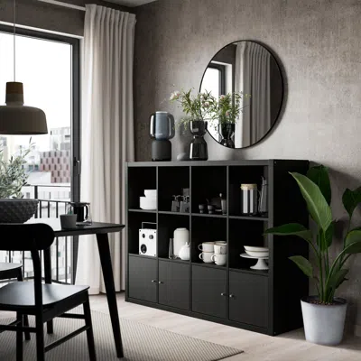 Ikea Kallax Shelving Unit, With 4 Doors/black-brown, 57 5/8x43 7/8 "